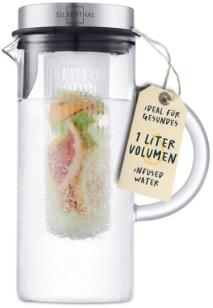 SILBERTHAL Wasserkaraffe aus Glas mit Deckel, (1-tlg), für Kalt- & Heißgetränke
