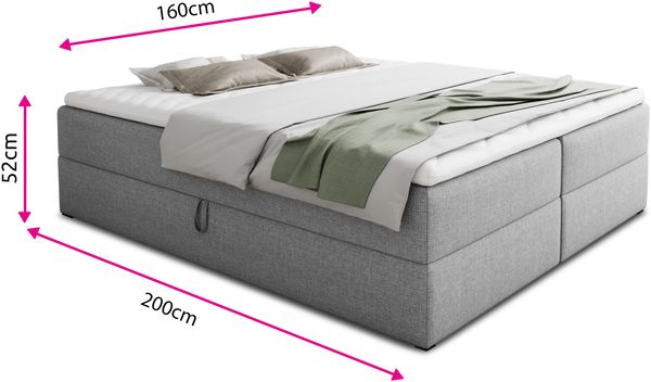 Boxspringbett Base mit 2 Bettkästen - Doppelbett mit Bonell-Matratze und Topper, Polsterbett, Freistehendes Bett (Schwarz (Inari 100), 160 x 200 cm) Bild 3