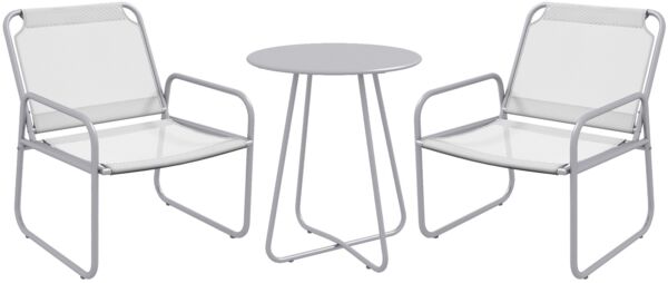 Flieks Gartenmöbel Set 3-tlg mit 2 Stühlen & Beistelltisch, Outdoor Balkonmöbel Set für 2 Personen, Mesh, Hellgrau