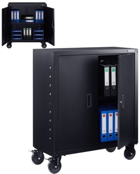 Arebos Aktenschrank Aktenschrank Büroschrank Materialschrank Stahlschrank 90x40x90cm (Höhenverstellbarer Einlegeboden) mit Rollen