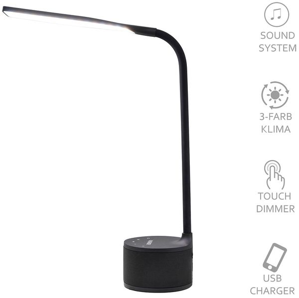VASNER Lumbeat Schreibtischleuchte LED schwarz 3,5 W dimmbar USB Bluetooth Musik Tageslicht
