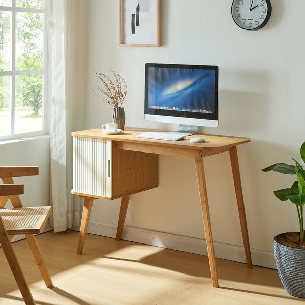 Schreibtisch Tysvær 75x105x48 cm Bambus/Cremeweiß [en. casa]