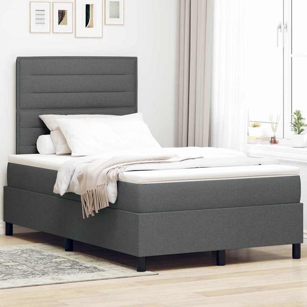 vidaXL Boxspringbett mit Matratze Dunkelgrau 120 x 200 cm Stoff 3339302