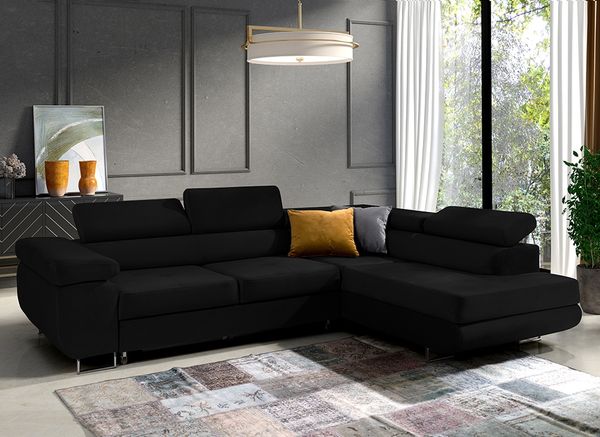 Ecksofa in L-Form Mediolan, L-förmige Eckcouch mit Schlaffunktion, ausziehbares Sofa, 1 Bettzeugbehälter, verstellbare Kopfstützen, (Kronos 07), 72 x 201 cm