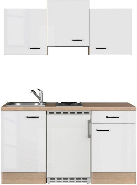 Flex-Well Küchenzeile Florenz, Breite 150,5 cm, mit Unterbau-Kühlschrank, Kochfeld und Spüle