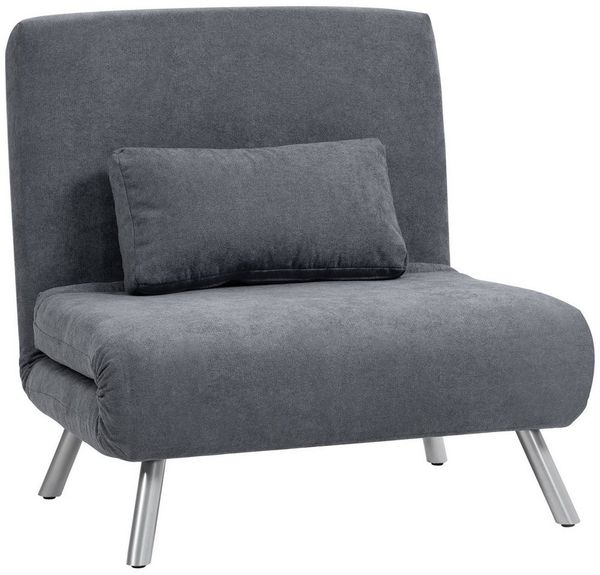 HOMCOM Schlafsofa mit verstellbarer Rückenlehne, abnehmbar Kissen, Samtoptik, 3-in-1 Schlafsessel 1 Teile, bis 120 kg, für Wohnzimmer, Schlafzimmer Dunkelgrau