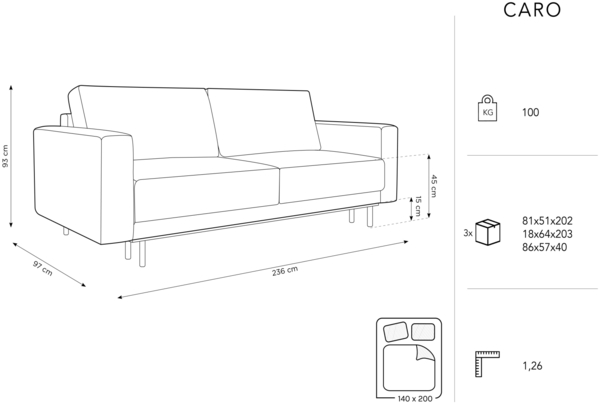 Micadoni Schlafsofa Caro 3-Sitzer Samt Grau 140x200 Bild 6