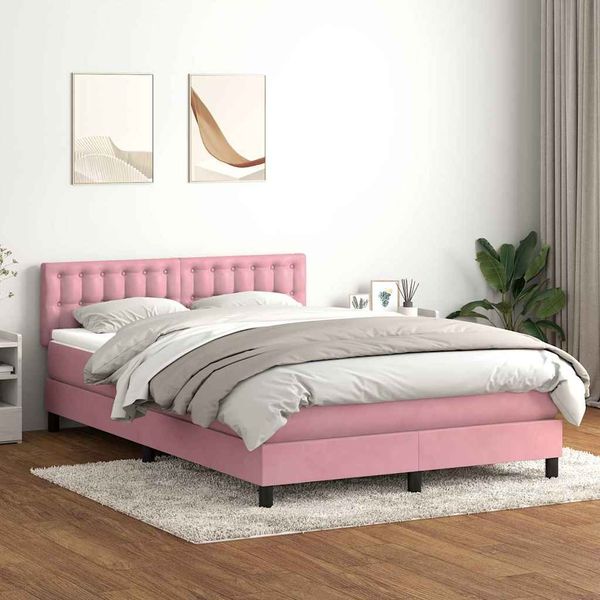 vidaXL Boxspringbett mit Matratze Rosa 140x210 cm Samt 3316598