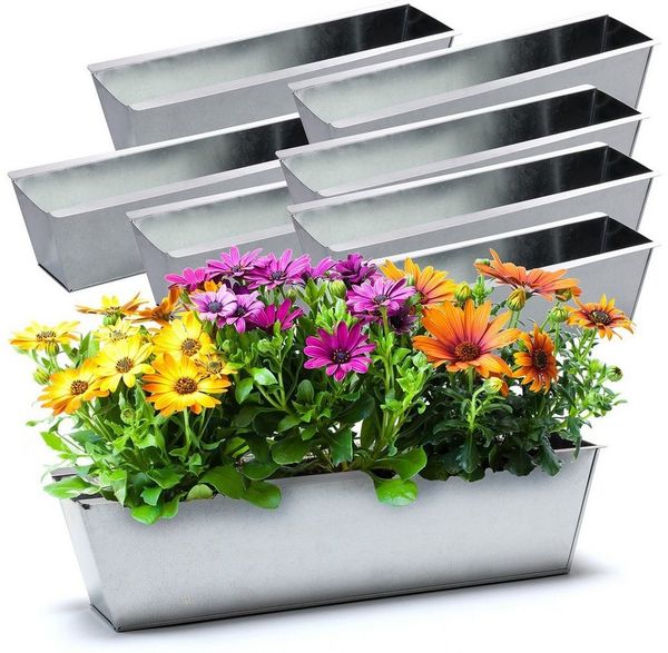 BigDean 8er Set Zink Paletten Blumenkästen - Einsatz 38cm groß silber - aus Metall verzinkt - Zinkkasten Pflanzkasten Balkonkasten Blumentopf für Europaletten