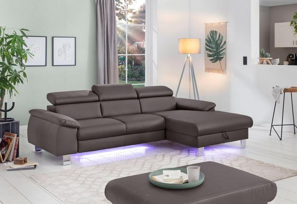 COTTA Ecksofa Komaris L-Form, mit Kopfteilverstellung, wahlweise Bettfunktion,Stauraum & Beleuchtung