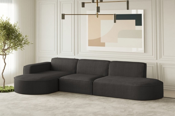 Ecksofa Designersofa PALMA in Stoff Scala Anthrazit Ottomane Links