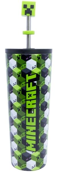 Minecraft Edelstahl Thermobecher 770 ml mit Trinkhalm und Deckel
