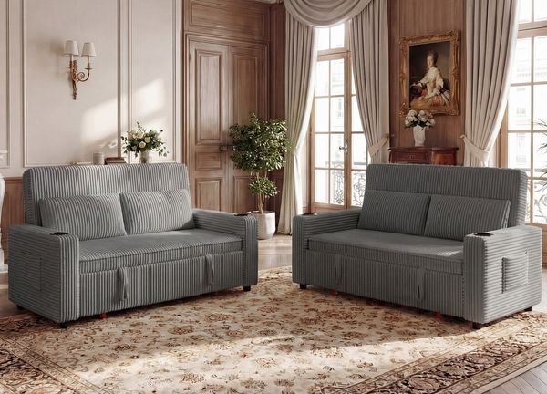HOMALL Sofa Doppelschlafsofa, kompaktes Klappsofa, ausziehbares Schlafsofa, 5-fach verstellbare Rückenlehne, ausziehbares Sofa mit zwei Getränkehaltern, geeignet für Wohn- und Schlafzimmer