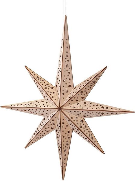 IC Winterworld LED Stern Holzdeko mit Sternenmuster, Weihnachtsdeko, Dekostern, Batteriebetrieb, LED fest integriert, Warmweiß, Weihnachtsstern, Dekoobjet aus Holz, Ø ca. 52 cm, Holzstern