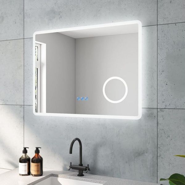 AQUABATOS LED-Lichtspiegel Badzimmerspiegel Badspiegel Led Spiegel mit Beleuchtung, 80x60cm Beschlagfrei Kosmetikspiegel Beleuchtet Abgerundete Ecken