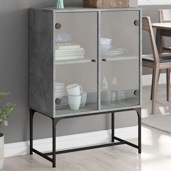 Beistellschrank, Büroschrank, Sideboard mit Glastüren Betongrau 69x37x100 cm