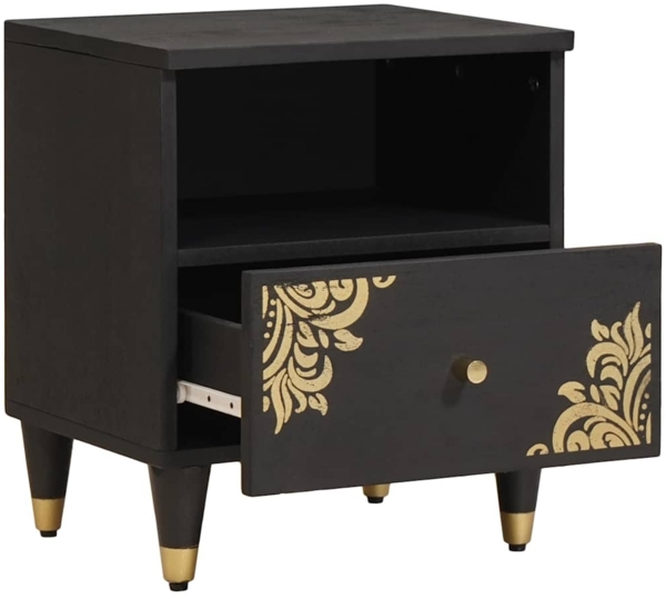 vidaXL Nachttisch Schwarz 40 x 33 x 46 cm Massivholz Mango 4018814