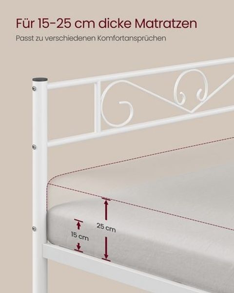 VASAGLE Bett 90 x 200 cm, Gästebett, Einzelbett aus Metall, Bettgestell, Bettrahmen, Metallbett, einfache Montage, Mattweiß Bild 3