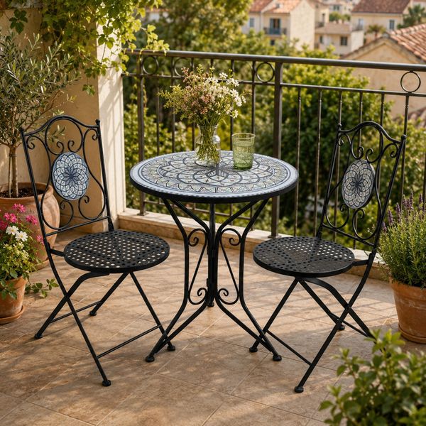 HTI-Living Garten-Essgruppe Sitzgruppe Metall Bistro Set mit Motiv Byzanz für Balkon und Terrasse, (Set, 3-tlg, 1 Tisch 2 Stühle), Sitzgruppe Essgruppe Balkonset