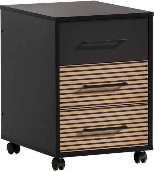 Schildmeyer Rollcontainer Hank, Holzwerkstoff, Schwarzmatt/Akustikpaneel Optik, 40 x 50 x 57 cm