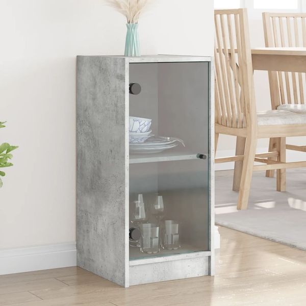 Beistellschrank, Büroschrank, Sideboard mit Glastüren Betongrau 35x37x75,5 cm