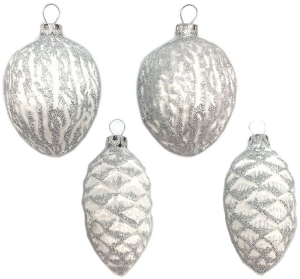 Thüringer Glasdesign Weihnachtsbaumkugel Formen "Zapfen und Nüsse" Set 4-tlg. - Länge ca. 6cm, Weihnachtsbaumschmuck Echtglas Made in Germany (4 St), aus Glas