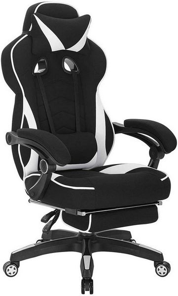 WOLTU Gaming Stuhl Racing Stuhl Bürostuhl Chefsessel Schreibtischstuhl Sportsitz mit Kopfstütze und Lendenkissen, mit Fußstütze, Stoff, höhenverstellbar, Weiß, BS83ws