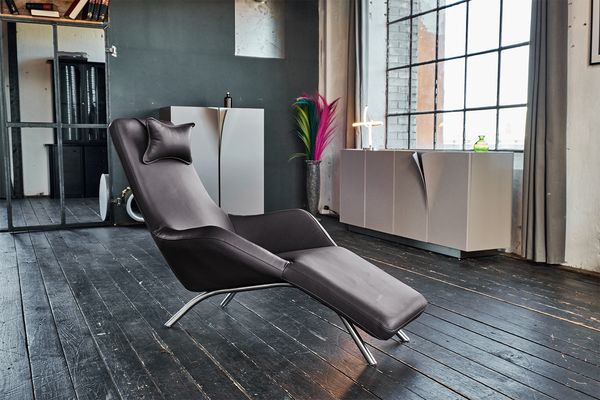KAWOLA Relaxliege CAVAL Leder dunkelgrau 95 x 157 x 79 cm