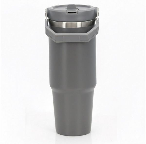 HAC24 Thermoflasche Thermobecher Isolierbecher Thermo Trinkbecher Thermosflasche, aus Edelstahl 0,9l, mit ausklappbaren Strohhalm