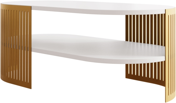 Couchtisch Fahugin Oval Gold II (Farbe: Gold / Arktisches Weiß)