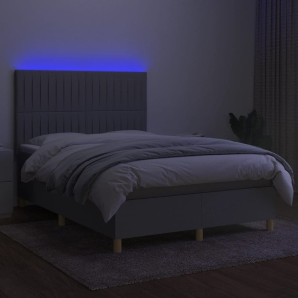 vidaXL Boxspringbett mit Matratze & LED Hellgrau 140x190 cm Stoff 3135589 Bild 3