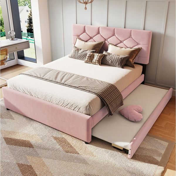 Flieks Polsterbett, Kinderbett 140x200cm mit Ausziehbett 90x190cm und Lattenrost