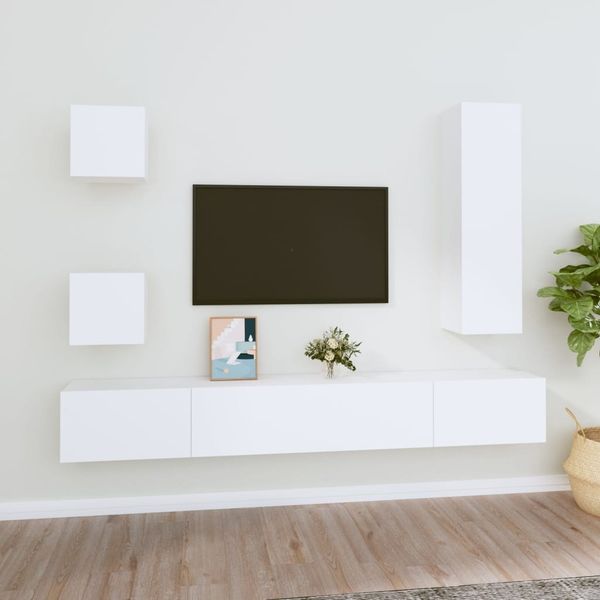 vidaXL 5-tlg. TV-Schrank-Set Weiß Holzwerkstoff 3114446