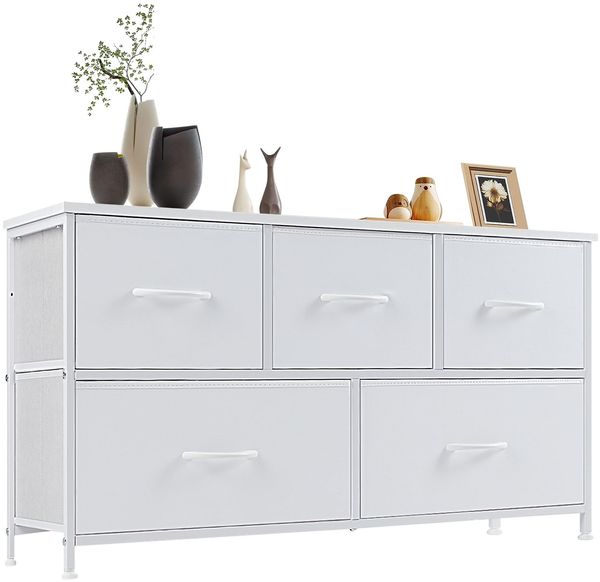Sweetcrispy Kommode für Schlafzimmer, breite Schublade Kommode Organizer Storage Drawers Fabric Storage mit 5 Schubladen, kleine Kommode, TV Stand für Schlafzimmer, Schrank, Wohnzimmer, Kinderzimmer