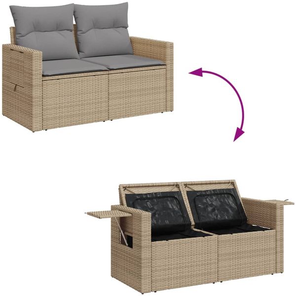 vidaXL 9-tlg. Garten-Sofagarnitur mit Kissen Beige Poly Rattan 3327132 Bild 7