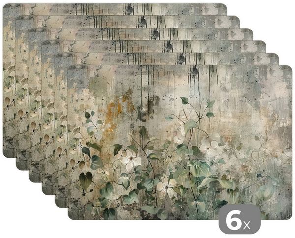MuchoWow Platzset Blumen - Blätter - Abstrakt - Modern, (6-St), Platzsets, Tischset, Abwaschbar, Tischsets, Platzdeckchen