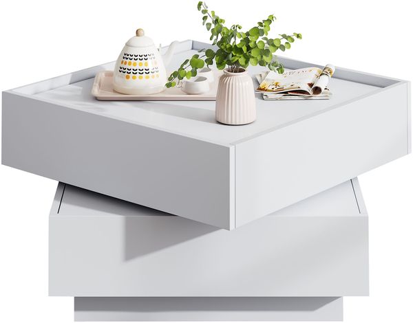 Couchtisch 60x60x38 cm – 360° drehbar mit 2 Ablagen in reinweiß Bild 7