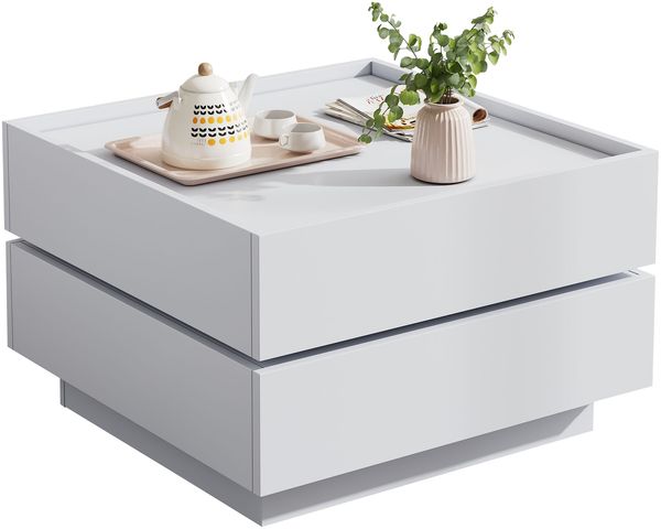 Couchtisch 60x60x38 cm – 360° drehbar mit 2 Ablagen in reinweiß Bild 8