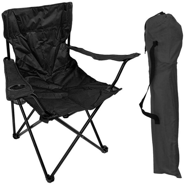 Anglersessel m. Getränkehalter Campingsessel Campingstuhl Festivalstuhl faltbar Schwarz