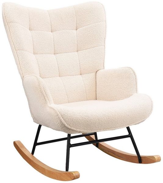 PXloue Schaukelstuhl Stillsessel Relaxsessel Loungesessel, Mit Holzkufen Wohnzimmersessel für Schlafzimmer Kinderzimmer,Teddysamt