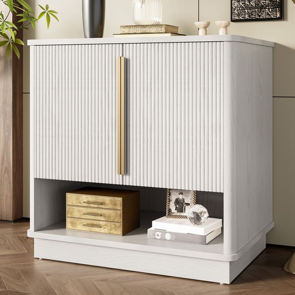 Schuhschrank B 60 x T 40 x H 61 cm aus MDF in Weiß-Holzoptik mit 2 Türen, offenem Fach