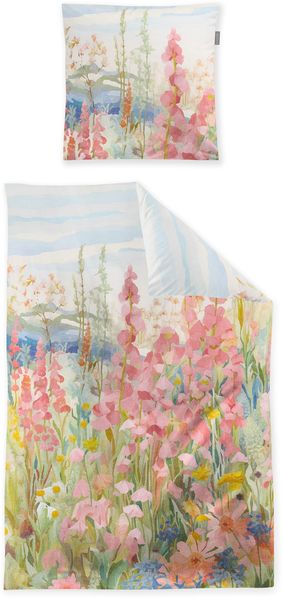 Irisette Wave Mako-Satin Bettwäsche 155x220 Blumenwiese rosa hellblau 8689-90