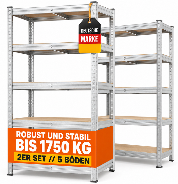 Albatros SR2S Schwerlastregal 875 kg – Metallregal 180x90x40 cm, 5 verstellbare Ablagen, Steckregal teilbar, Lagerregal für Garage, Keller, Werkstatt