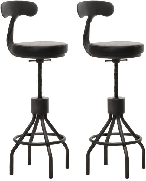 2er-Set Barhocker HWC-N22, Barstuhl, höhenverstellbar drehbar Fußablage, Industrial Stahl Kunstleder ~ schwarz