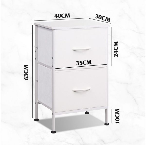 WLIVE Kommode Nachttisch mit 2 Stoffschubladen, 40×30×63 cm, Braun/Schwarz/Weiß (1 St), Beistelltisch mit Metallrahmen & Holzplatte, verstellbare Füße Bild 2