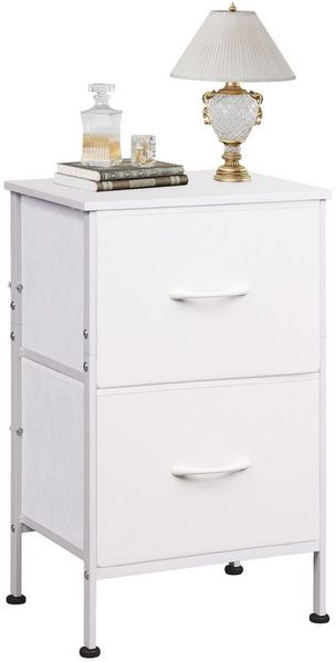 WLIVE Kommode Nachttisch mit 2 Stoffschubladen, 40×30×63 cm, Braun/Schwarz/Weiß (1 St), Beistelltisch mit Metallrahmen & Holzplatte, verstellbare Füße