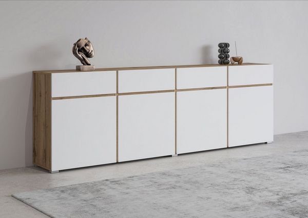 INOSIGN Sideboard Cross,Breite 225 cm, moderne grifflose Kommode,4 Türen/4 Schubkästen, Schubladenschrank mit viel Stauraum, Einlegeböden verstellbar