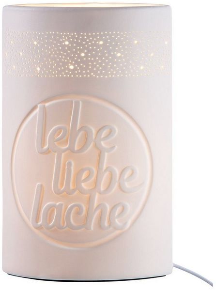GILDE Tischleuchte GILDE Lampe lebe liebe lache - weiß - H. 28,5cm x B. 18cm