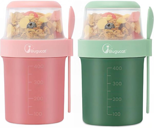 Bugucat 2in1 Müslibecher to Go 560ml+310ml Lunchpot Joghurtbecher Salatbecher