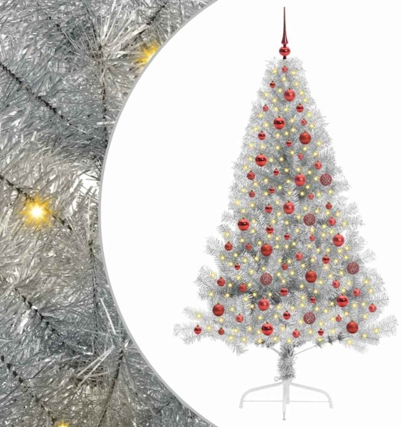 vidaXL Künstlicher vorbeleuchteter Weihnachtsbaum Silber 180 cm 3397206